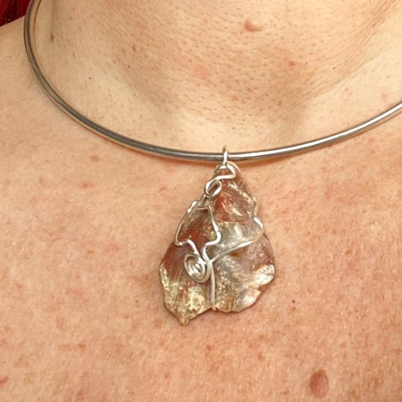 Red Jasper Chunk Wire Wrapped Pendant Handcrafted - Picture 1 of 5